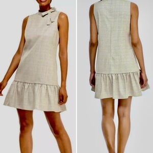 GAL MEETS GLAM Philippa Bow Neck Femme Plaid Drop Waist Flounce Dress Sz 4🧡